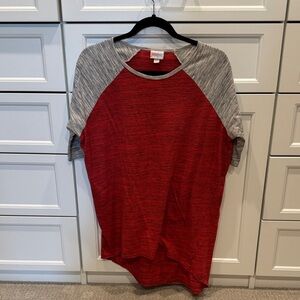 LuLaRoe Red and Gray Raglan Tee